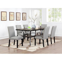 BOMO Modern Classic Dining Room Furniture Natural Wooden Rectangle Top Dining Table 6X Side Chairs Nail Heads Trim And S
