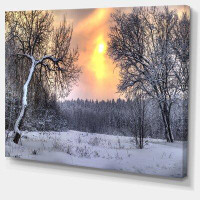 Made in Canada - Design Art Winter Landscape with Yellow Sun - Wrapped Canvas Photograph Print