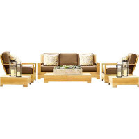 Teak Smith 6 Pc Sofa Set: Sofa, 2 Lounge Chairs, Ottoman, Coffee&SideTable + Sunbrella #5425 Cocoa Cushions-33" H x 80"