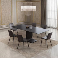 Corrigan Studio Black modern simple sintered stone dining table set (1 table and 6 chairs)