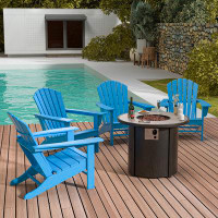 Highland Dunes Outdoor Adirondack Chair With Round Fire Pit Table Sets
