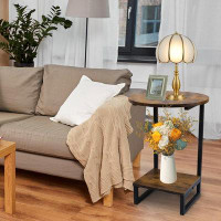 17 Stories C-shaped Side Table Sofa Snack Table For Living Room Bedroom- Rustic Brown