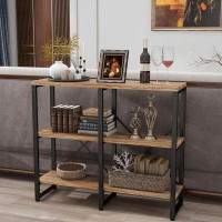 17 Stories 3 Tier Solid Real Wood Bookshelf Rustic Industrial Style, Wooden Storage Shelves Etagere Bookcase Book Shelf