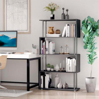 Ivy Bronx Modern S-Shaped 5 Tier Room Dividing Bookcase Wooden Storage Display Stand Shelf