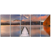 Design Art Jetty in Lake Japan Seascape 5 Piece Photographic Print on Wrapped Canvas Set