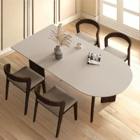 Orren Ellis 70.87" White Stone + Solid Wood Half-circle Dining Table