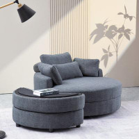 Latitude Run® Large Round Sofa With Storage Linen Fabric For Living Room Hotel With Cushions