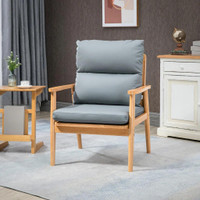 ARMCHAIR WITH REMOVABLE SEAT AND BACK CUSHION FOR BEDROOM LIVING ROOM CHAIR WITH FAUX LEATHER AND WOOD LEGS GREY