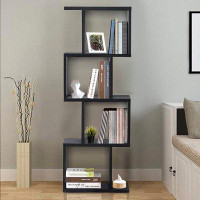 Ebern Designs Ebern Designs 4 Tier Bookshelf S Shaped Bookcase, Multifunctional Wooden Display Decor Furniture, Free Sta