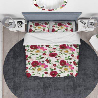 Made in Canada - East Urban Home Designart Pansies, Cherries and Roses on Dotted Background Duvet Cover Set