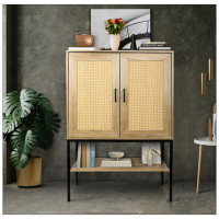 Bay Isle Home™ Wide 2 Rattan Doors Free Standing Sideboard  Storage Cabinet With One Open Bottom Shelf For  Kitchen Dinn