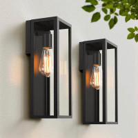 17 Stories 2-Pack Outdoor Wall Lanterns, Exterior Waterproof Wall Sconce With Glass Shades, Matte Black Porch Lights Wal