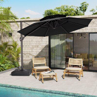 Arlmont & Co. 11' Double Top Round Offset Umbrella Outdoor Hanging Cantilever Umbrella For Patio, Pool, Yard