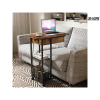 SR-HOME C Shaped End Table With Charging Station, Flip Top Side Table With USB Ports And Outlets, Sofa Side Table For Sm