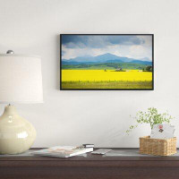 Made in Canada - East Urban Home Farm House in Field of Canola - Floater Frame Photograph Print on Canvas