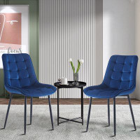 Mercer41 Contemporary Minimalist Design Set Of Two Velvet Upholstered Dining Chairs With Wooden Frame And Metal Legs, Fo