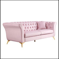 Rosdorf Park Chesterfield Sofa,Stanford Sofa,High Quality Chesterfield Sofa,Pink Color,Tufted And Wrinkled Fabric Sofa;C