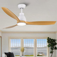 Wrought Studio 52 In.Intergrated LED Ceiling Fan With Antique Brown Wood Graiin Blade