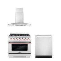Cosmo Cosmo 3 Piece Kitchen Appliance Package with 36'' Gas Freestanding Range , Built-In Dishwasher , and Wall Mount Ra