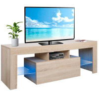 Wrought Studio Modern TV Cabinet, Media Console Table, Entertainment Center Stand With LED Lights And Storage Cabinet, U