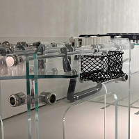 Recon Furniture 55" Tempered Glass Foosball Table,Silver Hardware,Silver Handle,Silver/Black Players