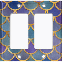 WorldAcc Metal Light Switch Plate Outlet Cover (Mermaid Blue Purple Scale  - Double Rocker)