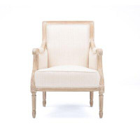 One Allium Way Donnell Wood & Light Beige Linen Traditional French Accent Chair