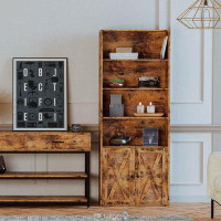 Millwood Pines Millwood Pines Industrial Bookshelves And Bookcases With Doors Floor Standing 6 Shelf Display Storage She