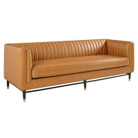 Everly Quinn Todaydecor Devote Channel Tufted Vegan Leather Sofa