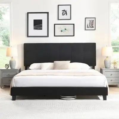 Latitude Run® Upholstered Platform Bed Frame With Linen Fabric Headboard