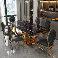 RARLON 9-piece light luxury stainless steel dining set.
