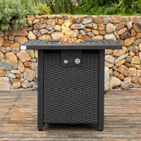 Latitude Run® 25'' H x 28'' W Iron Propane Outdoor Fire Pit Table with Lid