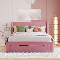 Mercer41 Queen Size Storage Bed Velvet Upholstered Platform Bed With A Big Drawer