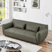 Hokku Designs Blur Mid-Century Modern Olive Genuine Leather Round Arm Sofa