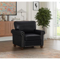 Toeasliving Living Room Sofa Single Seat Chair with Wood Leg Black Faux Leather