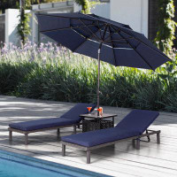 Lark Manor Alyah Rattan Outdoor Chaise & Lounge Chairs With Table And Umbrella