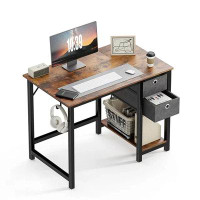 17 Stories 17 Stories Computer Desk With Drawer 40 Inch PC Table Study Desk With 2-Tier Drawers Storage Shelf Headphone