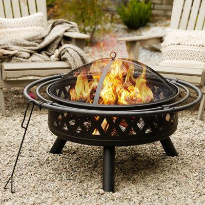 George Oliver 35 Inch Fire Pit, Outdoor Wood Burning Fire Pit Crossweave With Spark Screen Fire Poker With 2 Loops, For  in BBQs & Outdoor Cooking