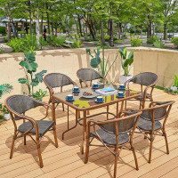 Bayou Breeze Outdoor Leisure Mesh Cloth Table And Chair 1 dining table, 6 chairs with arms Rectangular