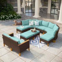 Red Barrel Studio 11 Piece Wicker Outdoor Patio Furniture Set, Stylish Rattan Sectional Patio Set With Cushions