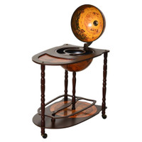 35 WOOD GLOBE WINE BAR STAND RETRO STYLE RACK STORAGE TROLLEY GLASS BOTTLE HOLDER WITH ROLLING WHEELS
