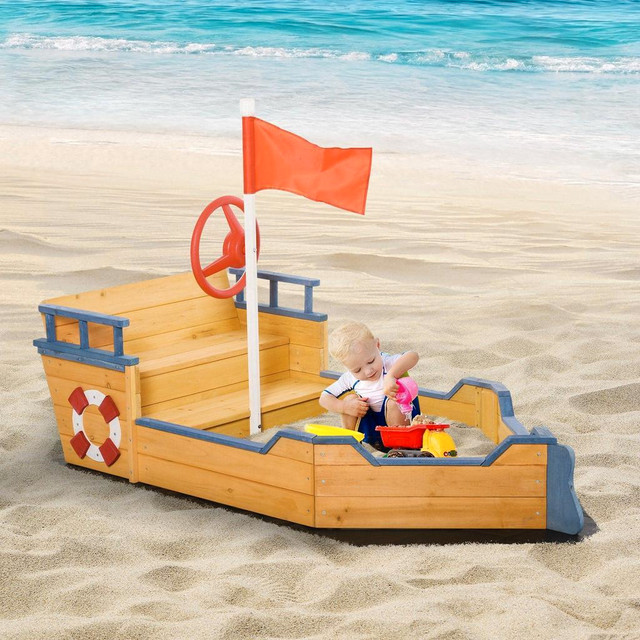 KIDS WOODEN SANDBOX PIRATE SHIP SANDBOAT OUTDOOR BACKYARD PLAYSET CHILDREN PLAY STATION in Toys & Games - Image 3