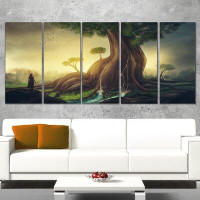 Design Art Giant Tree with Woman 5 Piece Wall Art on Wrapped Canvas Set