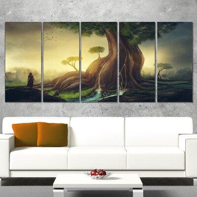 Design Art Giant Tree with Woman 5 Piece Wall Art on Wrapped Canvas Set in Home Décor & Accents