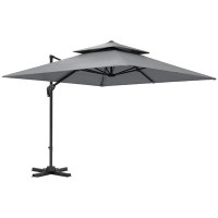 Arlmont & Co. 10' x 10' Cantilever Patio Umbrella with Double Top, Light Grey