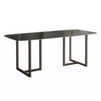 Wrought Studio Carbon Steel Dining Table With Lauren Black Gold Stone Surface - Supports Up To 64 Kg (Excluding Chairs)