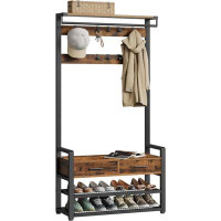 Rubbermaid Hall Tree With Bench And Shoe Storage, Entryway Coat Rack With Shoe Bench, 2 Fabric Drawers, 10 Hooks, 11.8 X