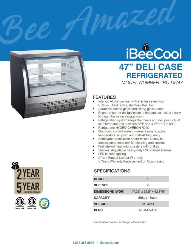 47 Inch Deli Case Refrigerator! Presentoire Refrigree! Neuf! in Industrial Kitchen Supplies in Québec - Image 2