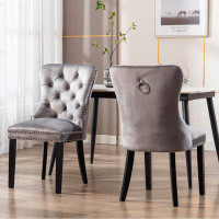 Rosdorf Park Goodkin Velvet Upholstered Dining Chairs with Tufted High Back