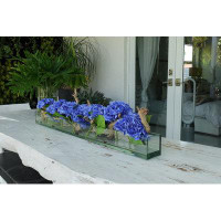 CFA Design Group 36" Casa Moderna Glass Plate Planter With Blue Hydrangeas And Driftwood